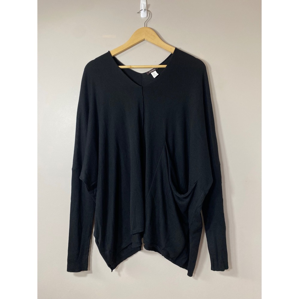 KERISMA Black V Neck‎ Asymmetrical Oversized Pocket Sweater Lagenlook Size M/L